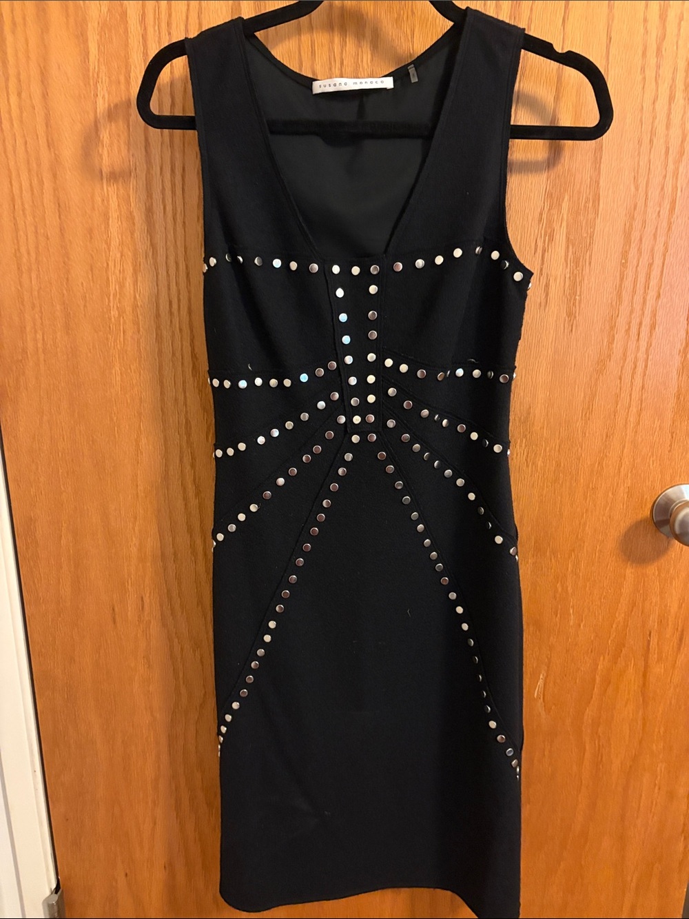 Susana Monaco 100% Wool Black Studded Sleeveless Lined Shift Dress Size 4